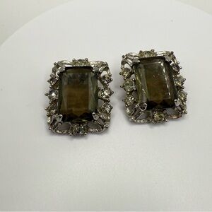 Vintage Sarah Coventry Smoky Topaz Rhinestone Clip On Earrings